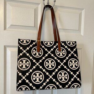 TORY BURCH T Monogram Contrast Embossed Tote (EUC)